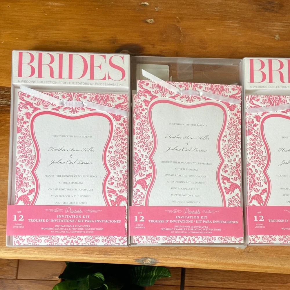 Brides Pink and White Wedding Invitation Kit